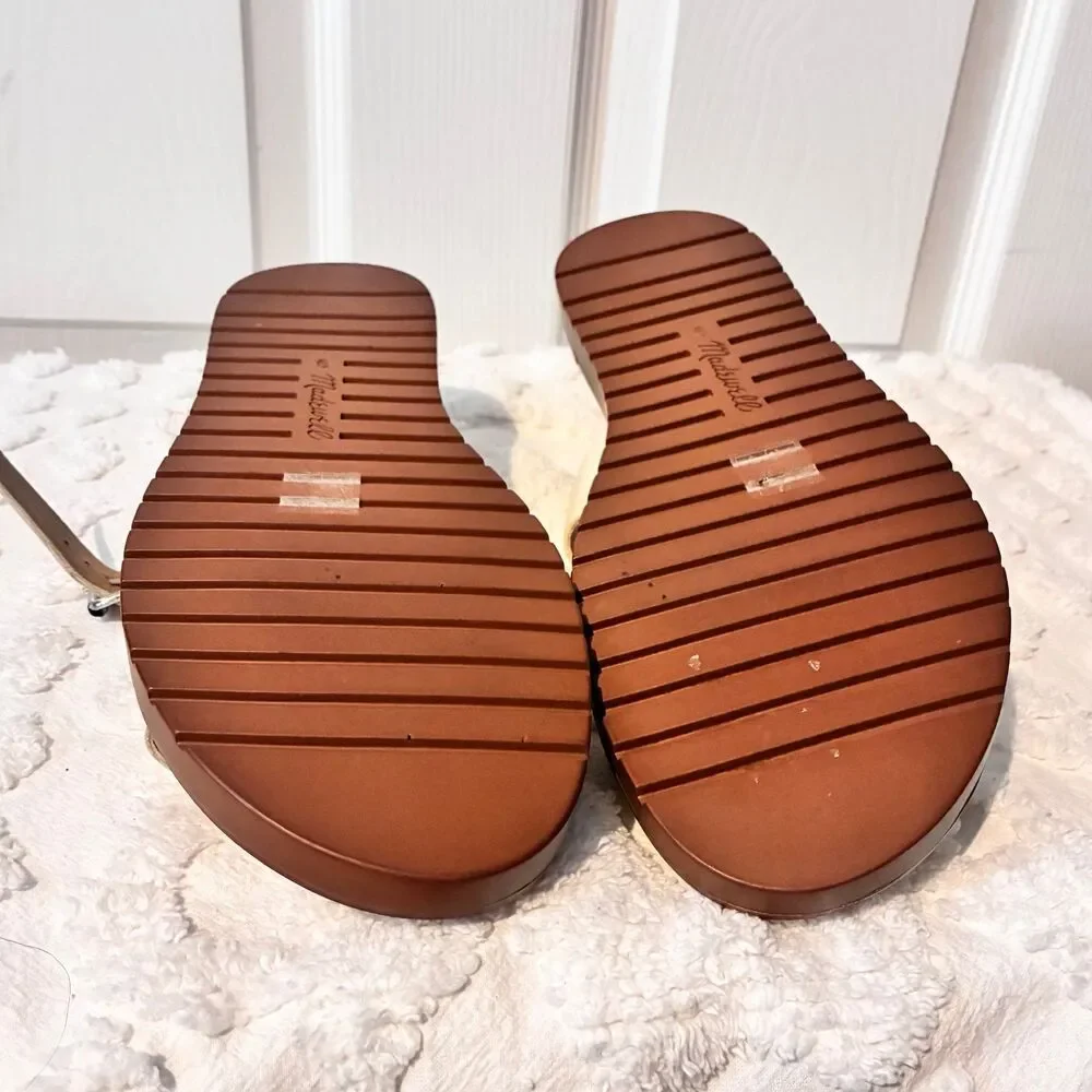 Madewell Dee Double Strap Cream Leather Chunky Sandals Size 9 Boho Hippie